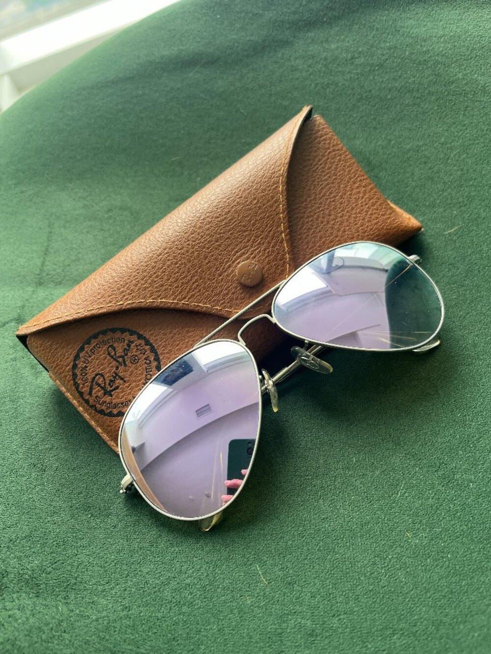 Ray-Ban Aviator Flash Lense Sunglasses - Purple & Silver with Leather Case